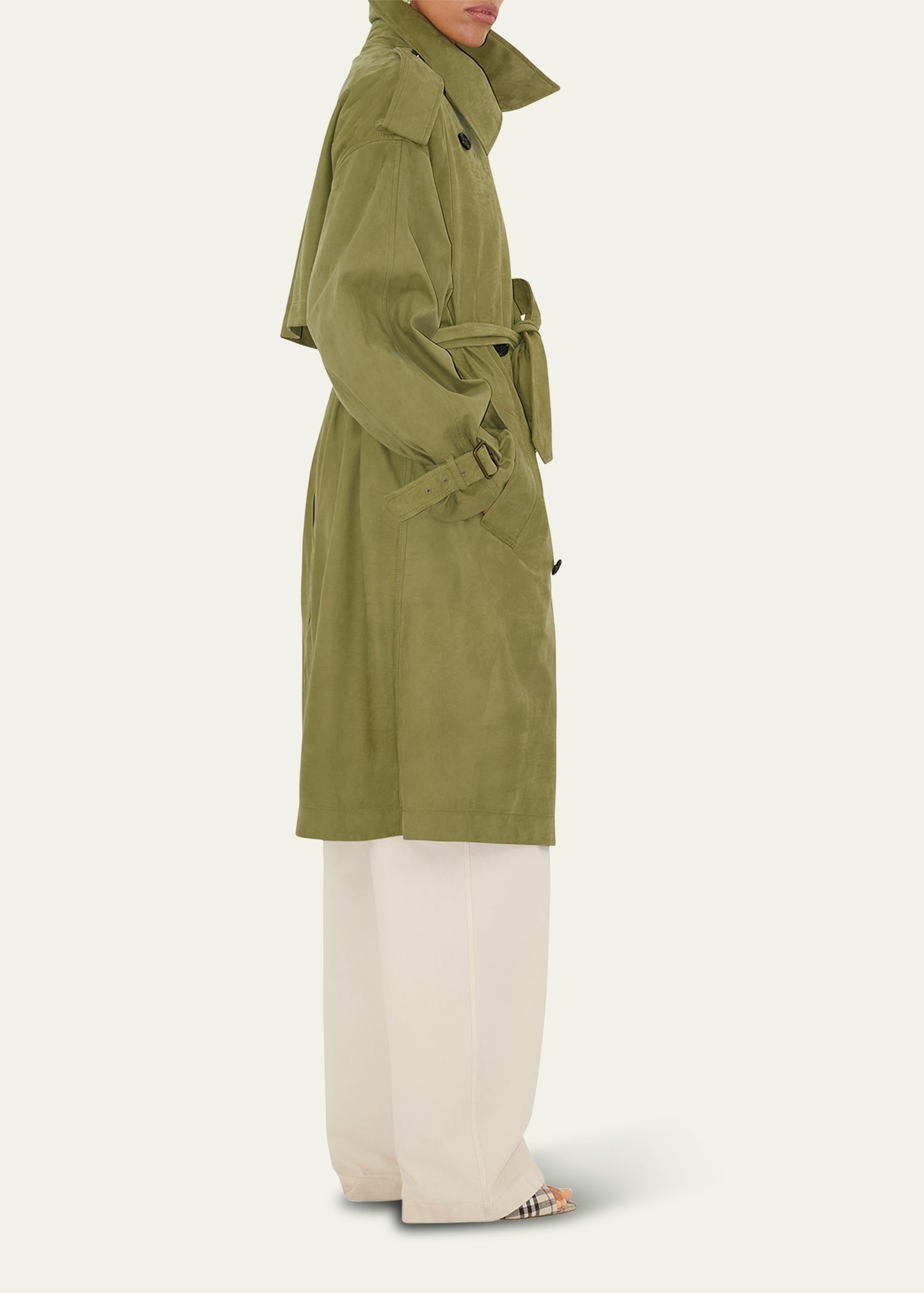 Double-Breasted Suede Trench Coat - 4