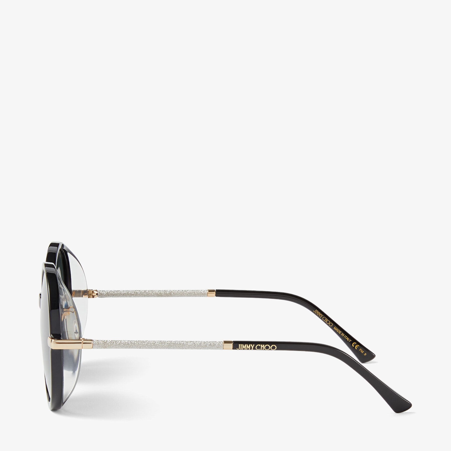 Ema
Black Round-Frame Sunglasses with Glitter - 2