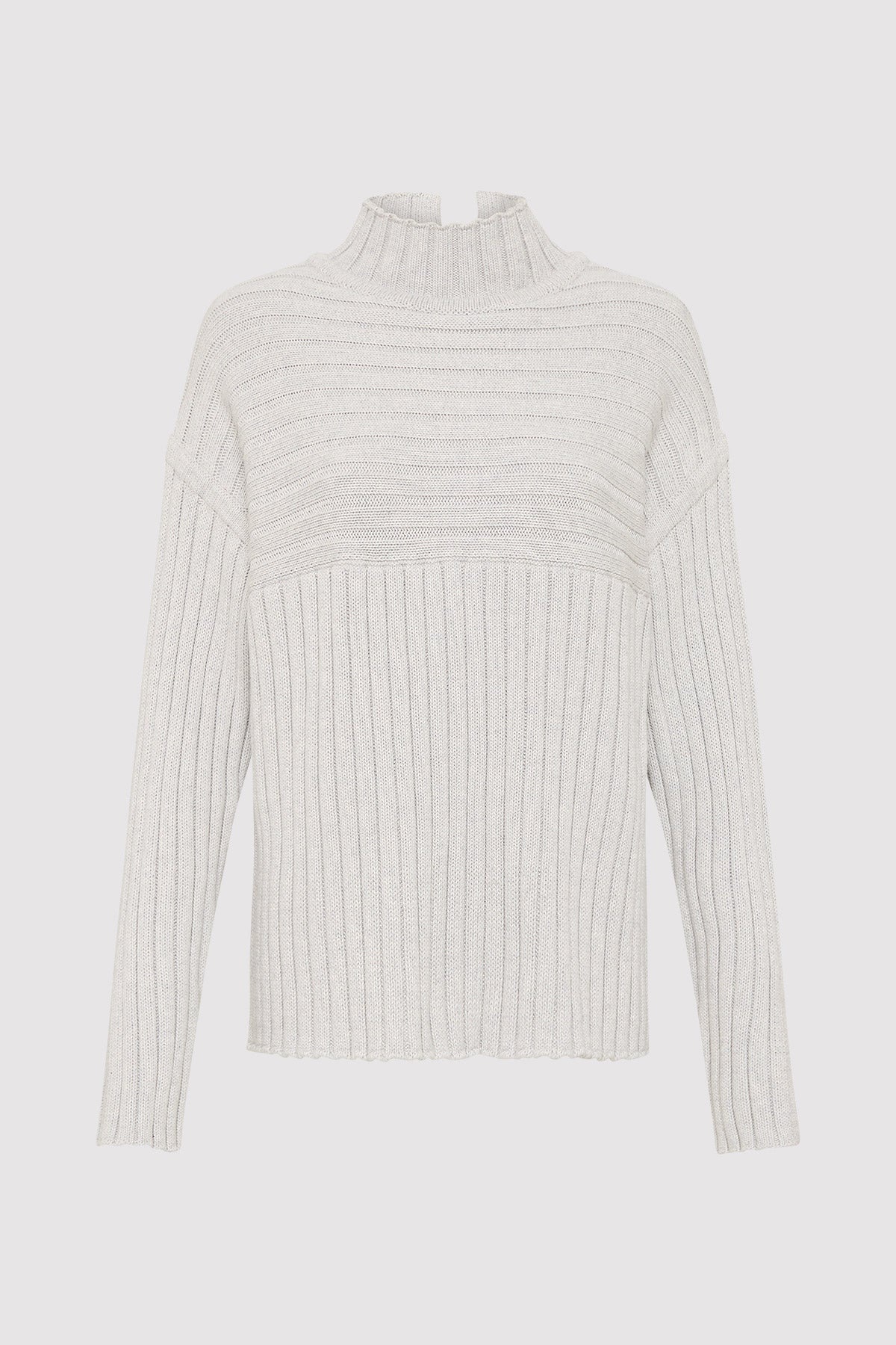 Mock Neck Rib Knit Jumper - Soft Grey - 5