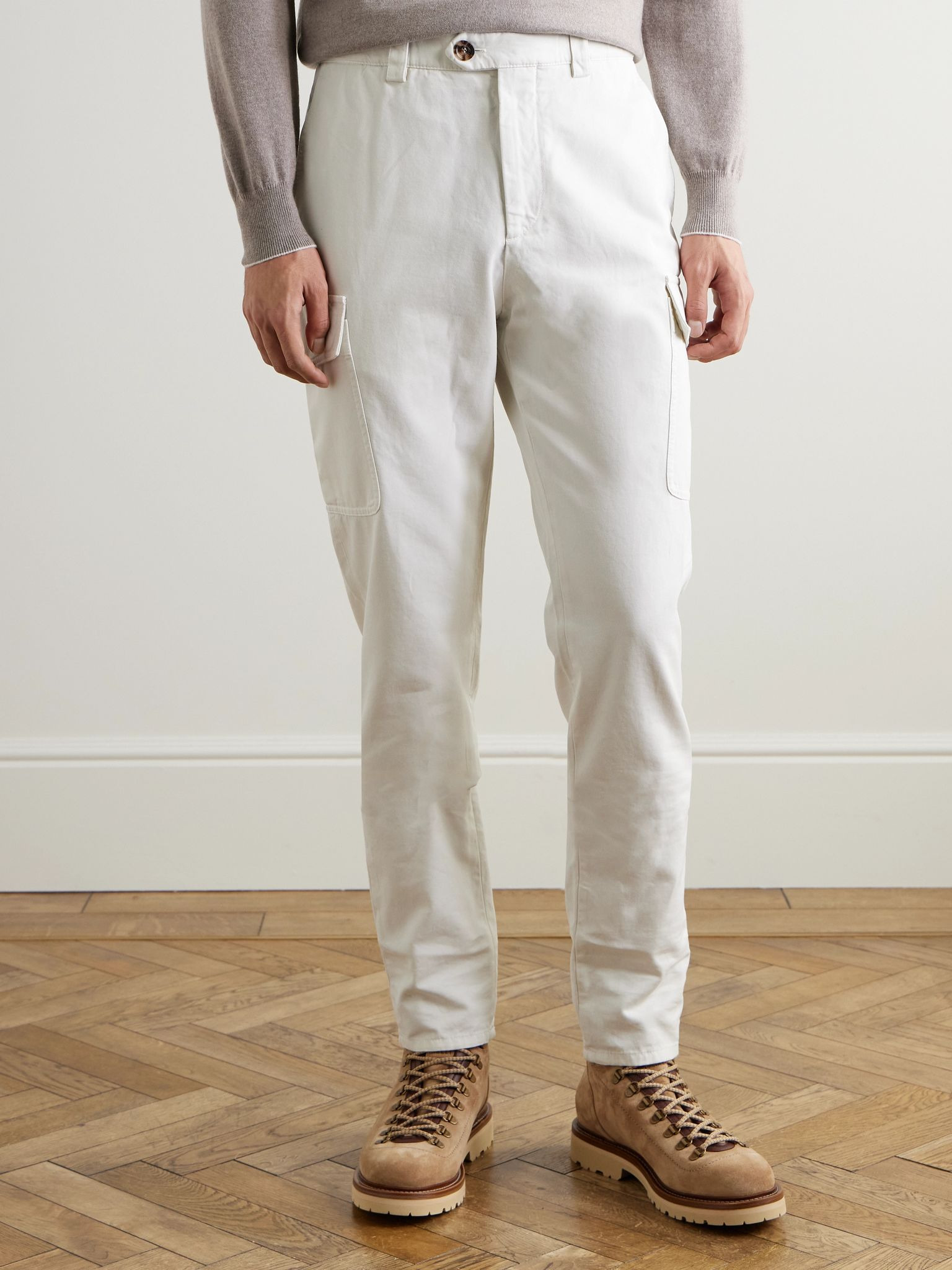 Straight-Leg Cotton-Gabardine Cargo Trousers White - 3
