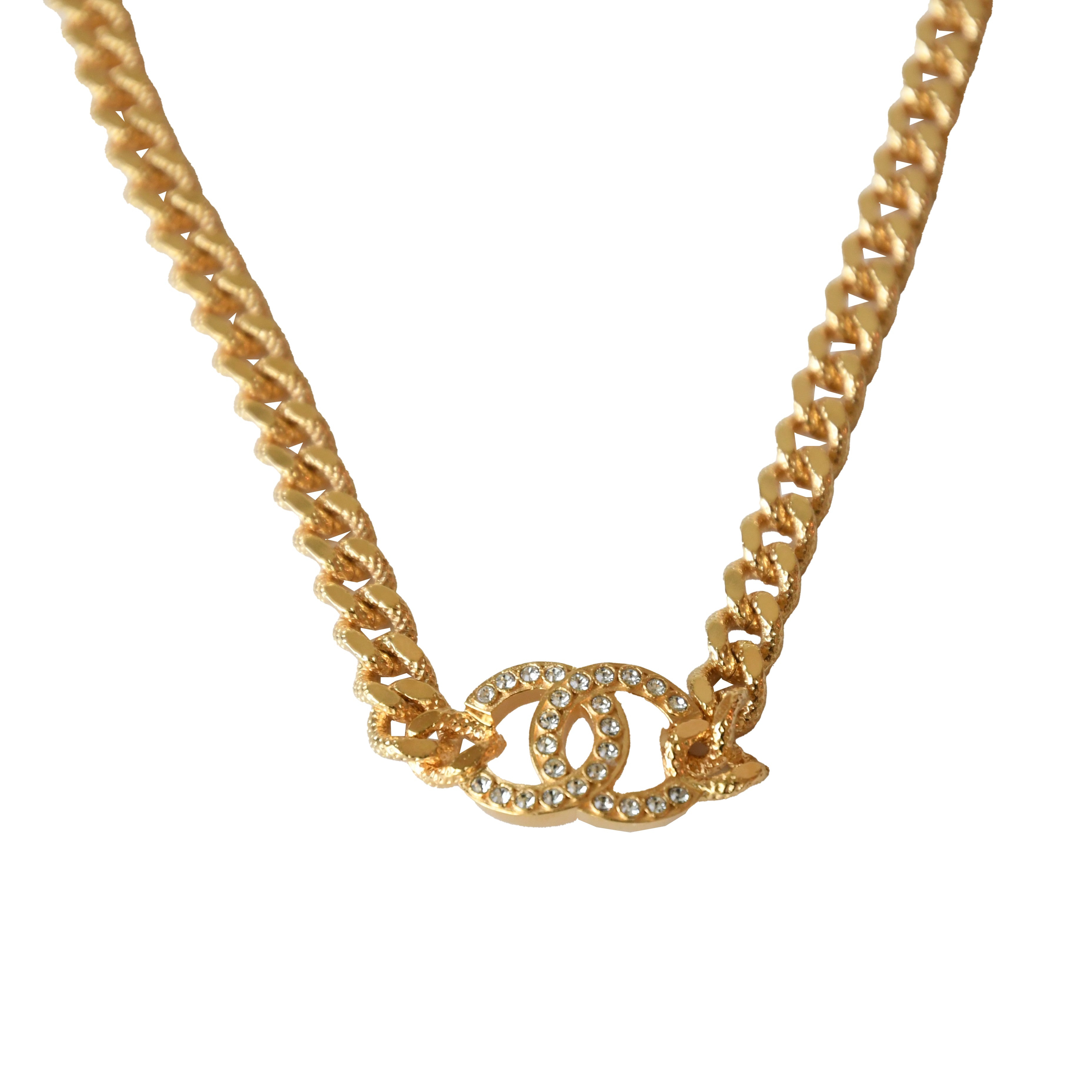 Chanel Crystal Strass CC Logo Necklace Gold - 2