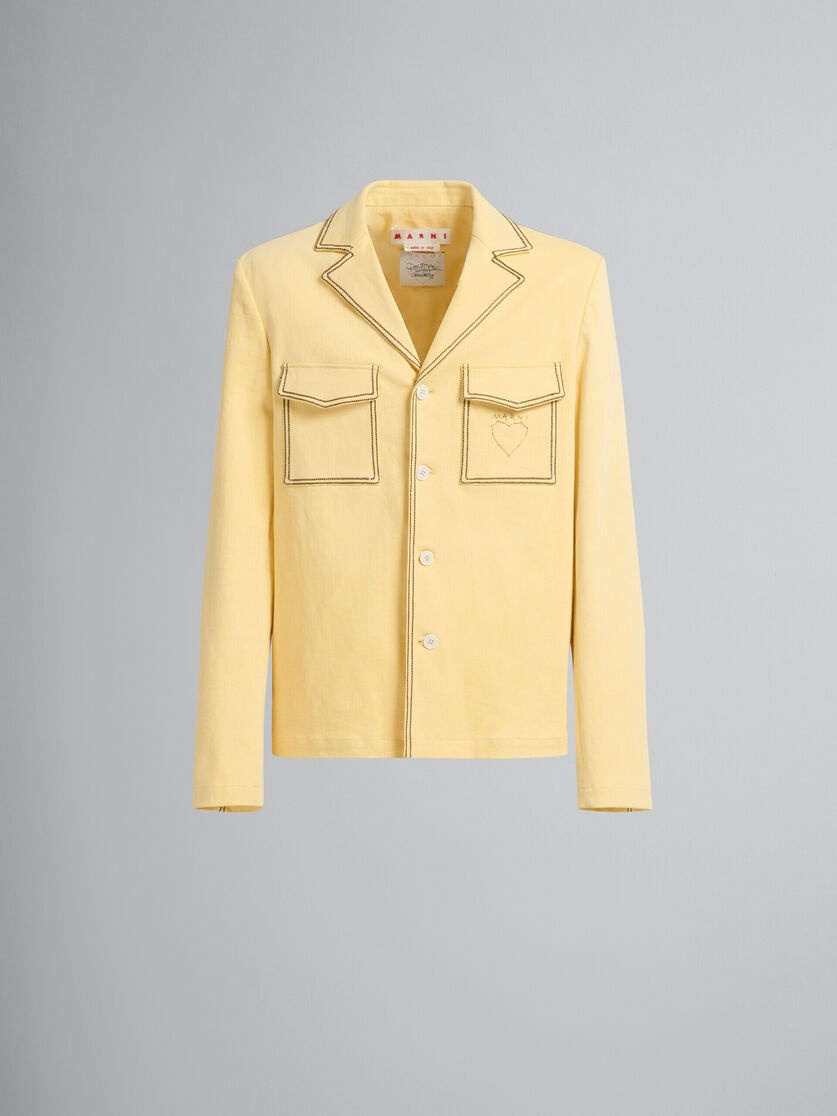 YELLOW ORGANIC DENIM BLAZER WITH CONTRAST STITCHING - 2