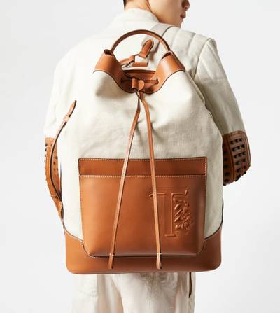 Tod's BACKPACK IN CANVAS AND LEATHER MEDIUM - BROWN, BEIGE outlook