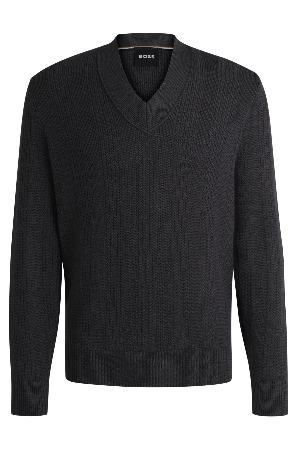MIXED-STRUCTURE V-NECK SWEATER IN WOOL - 1