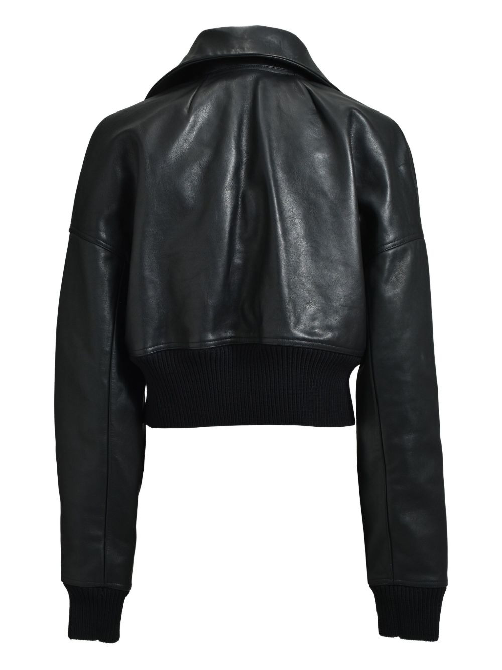 cropped leather zip-front jacket - 2