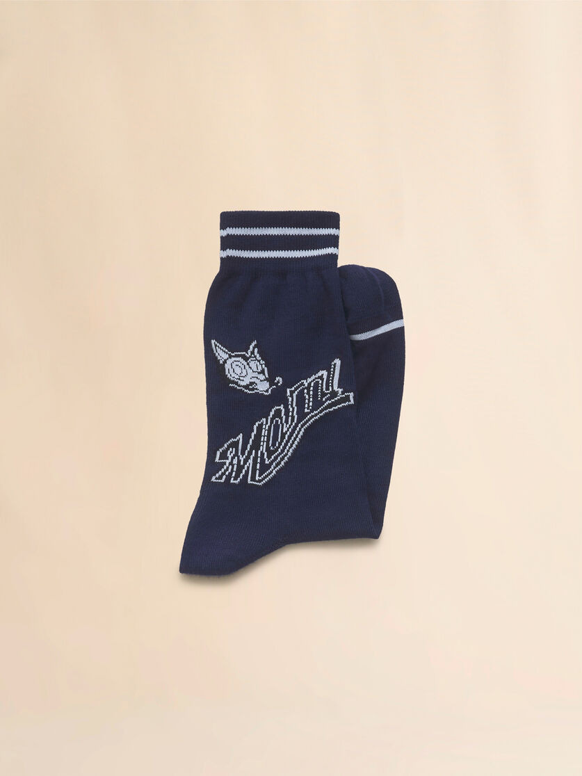DEEP BLUE COTTON SOCKS WITH WOLF DETAIL - 2