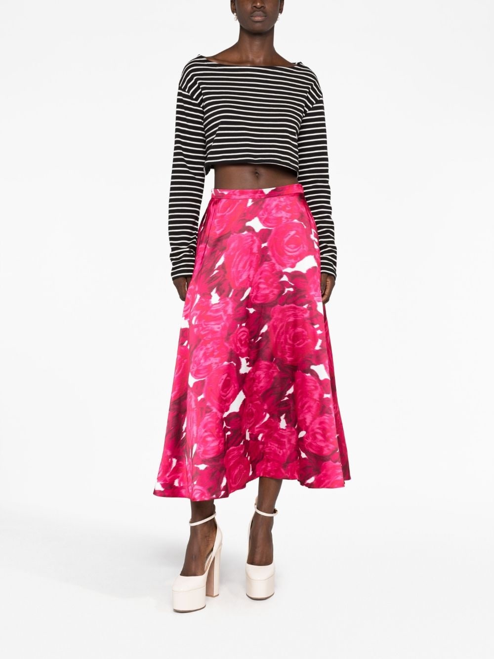 blurred rose-print skirt - 4