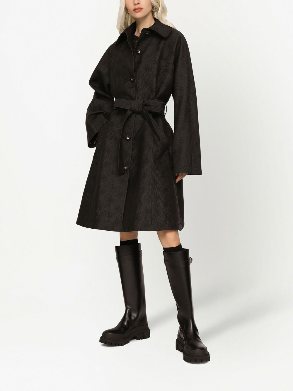 jacquard belted trench coat - 3