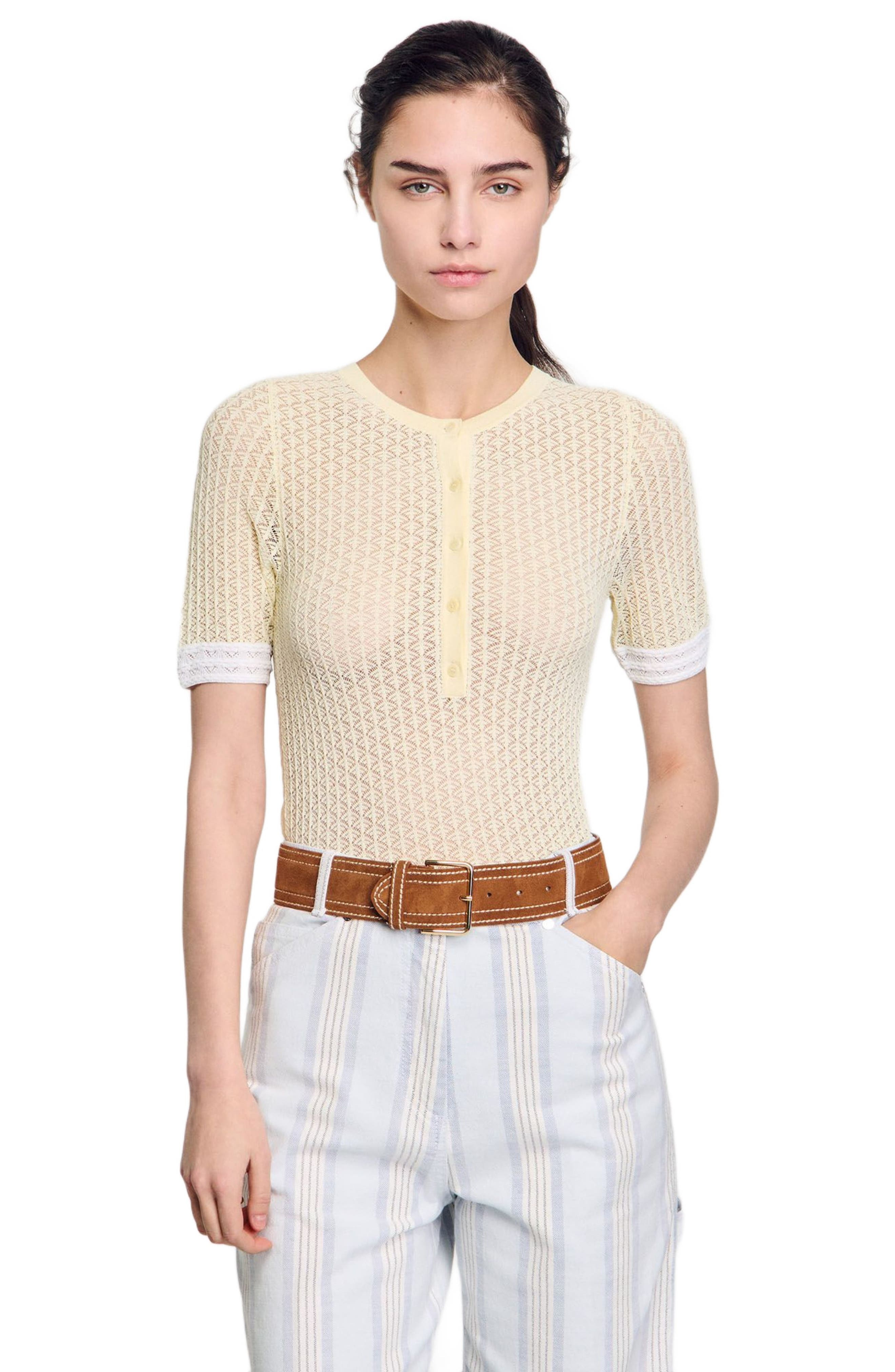 SANDRO Short-sleeved sweater in Light Yellow at Nordstrom - 1