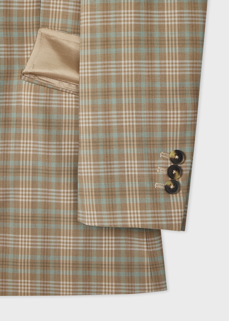 Women's Cream and Blue Check Double-Breasted Blazer 3