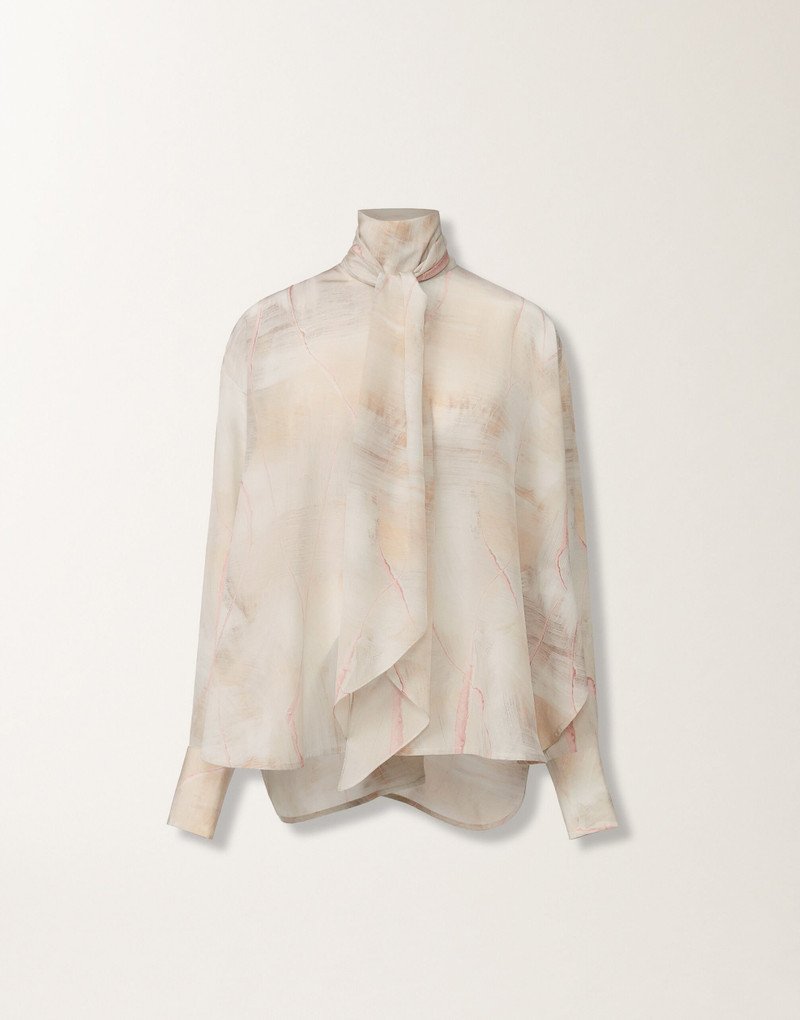 Printed crepe de chine top, butter 1