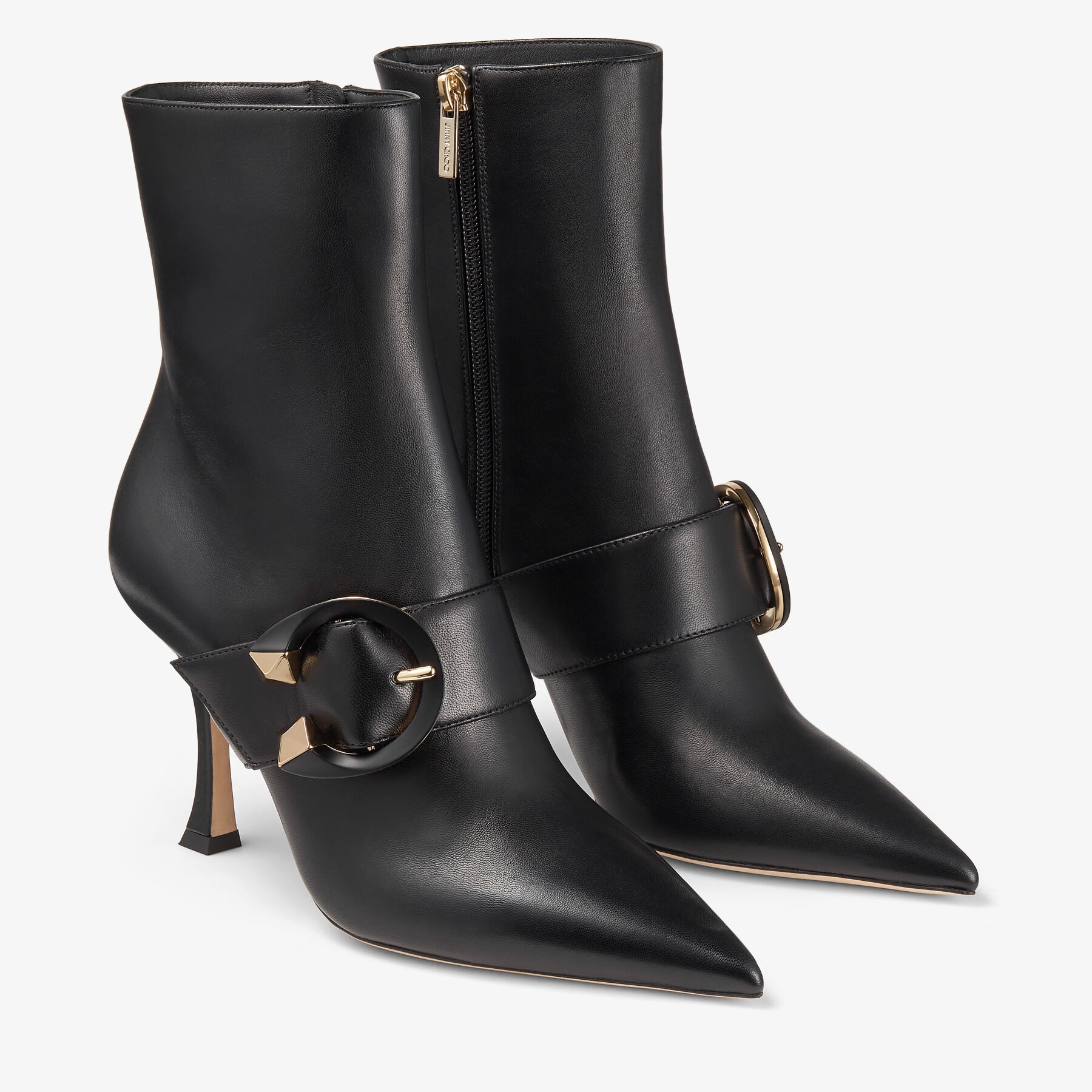 Magik 90
Black Nappa Leather Pointed-Toe Ankle Boots with C-Buckle - 3