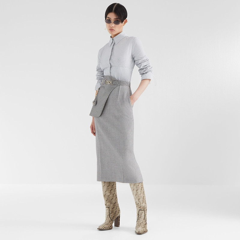 FENDI High-heeled dove gray FF chenille boots outlook