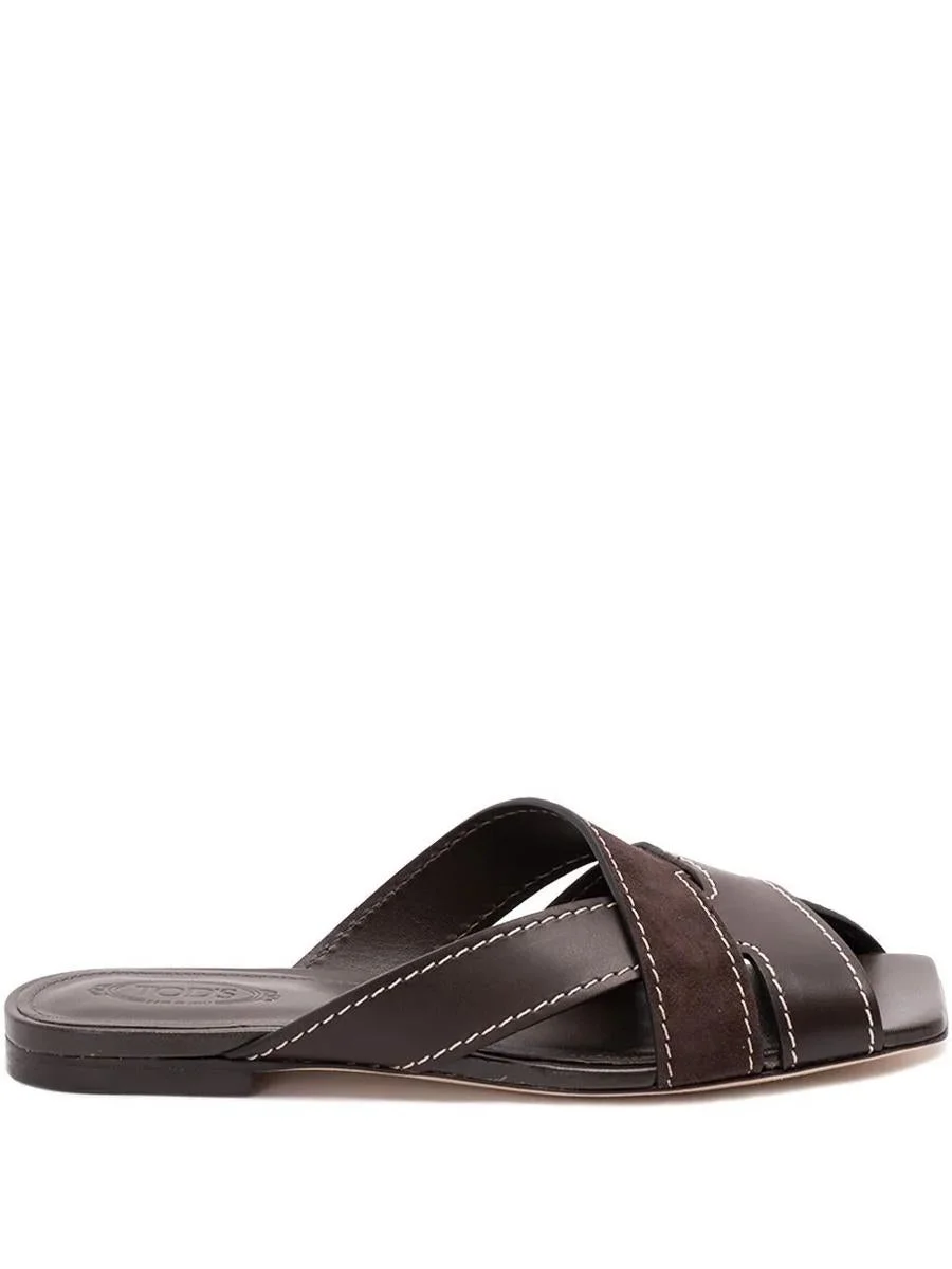 Tod'S Flat Leather Sandals With Crossed Straps Shoes - 1