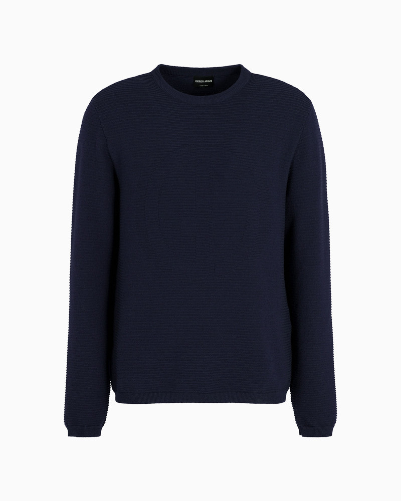 Virgin-wool blend crew-neck jumper with jacquard logo 1