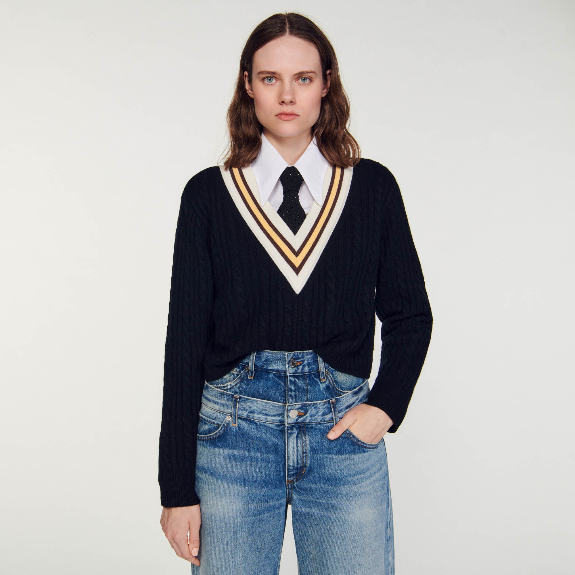 CONTRAST V-NECK JUMPER - 4