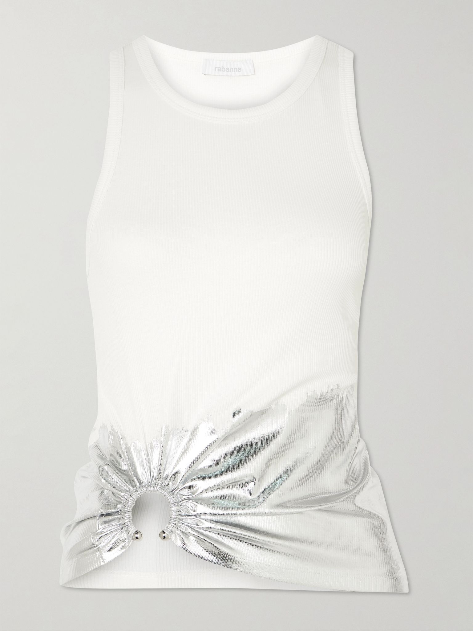 Embellished metallic ribbed stretch-cotton jersey tank White - 1