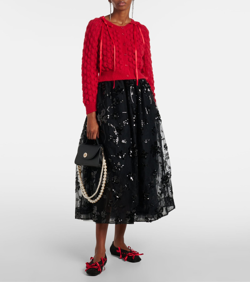 Simone Rocha Bow-detail open-knit wool-blend cardigan outlook