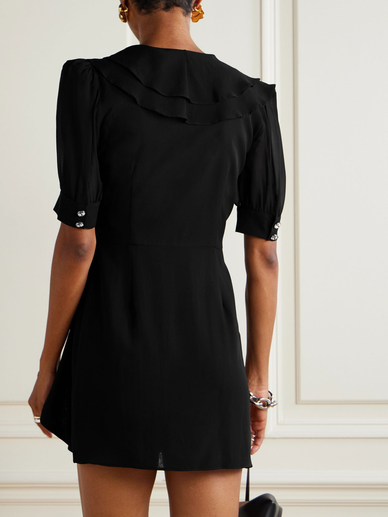 Ruffled silk-georgette mini wrap dress Black - 3