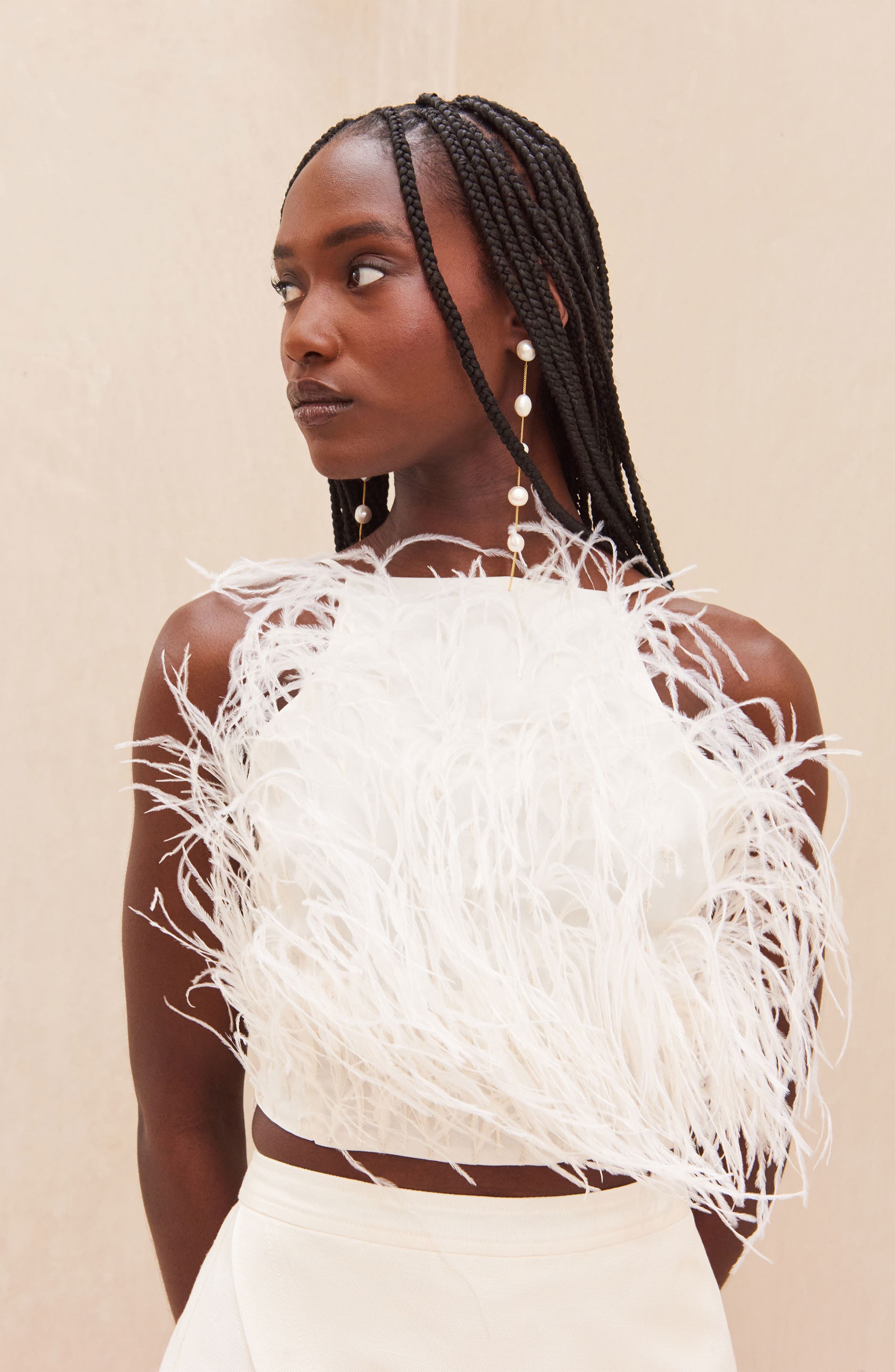 Cult Gaia Joey Feather Open Back Crop Top in White at Nordstrom - 4