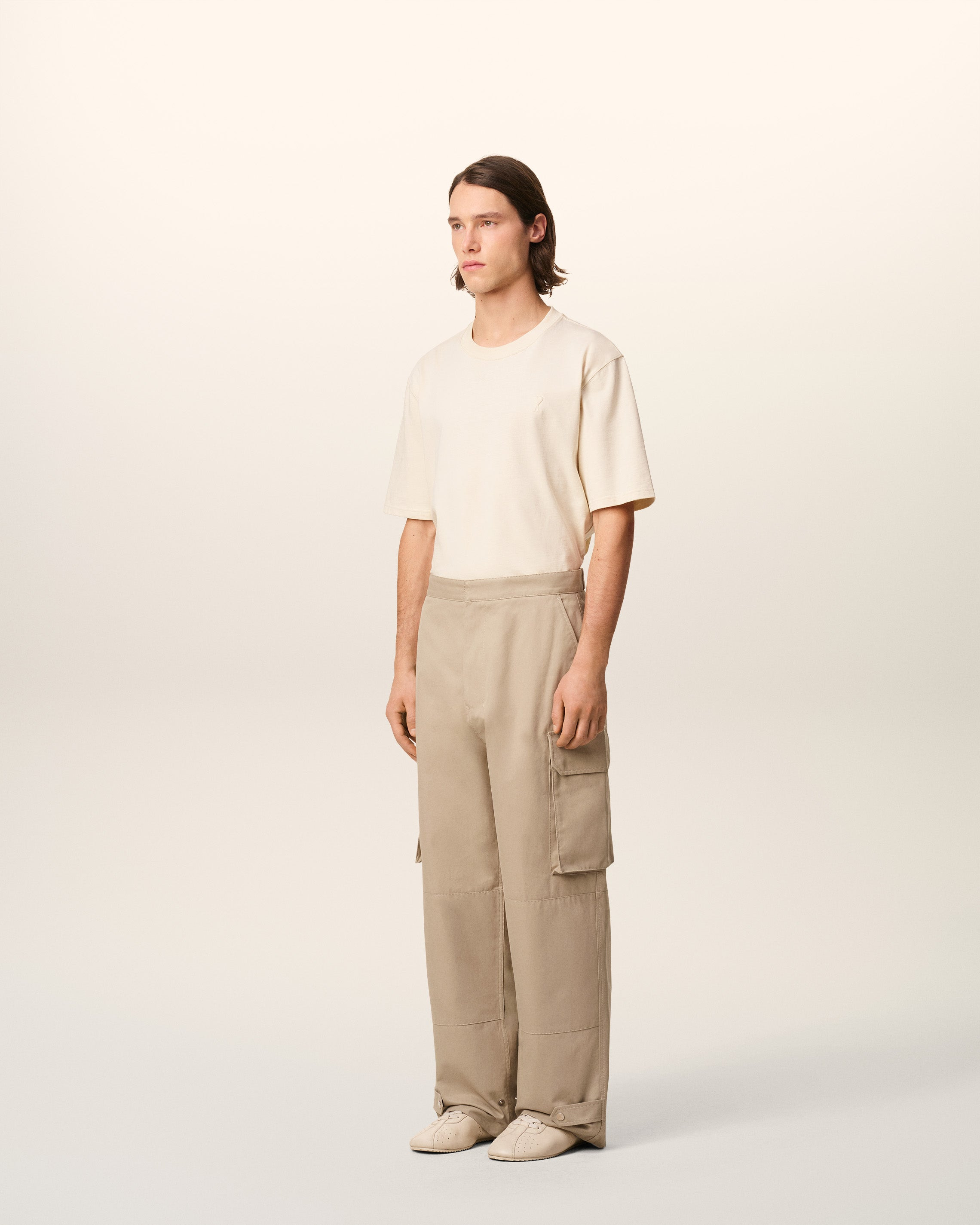 BEIGE COTTON GABARDINE CARGO TROUSERS - 6