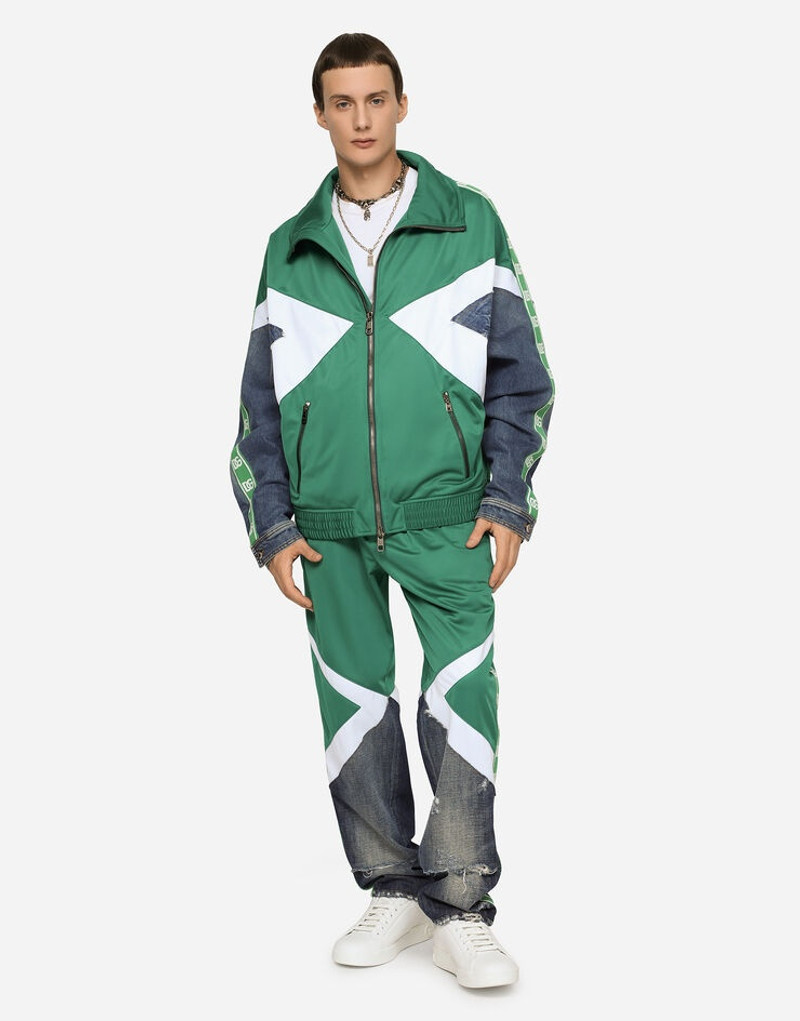 Jersey and denim pants with side bands 4