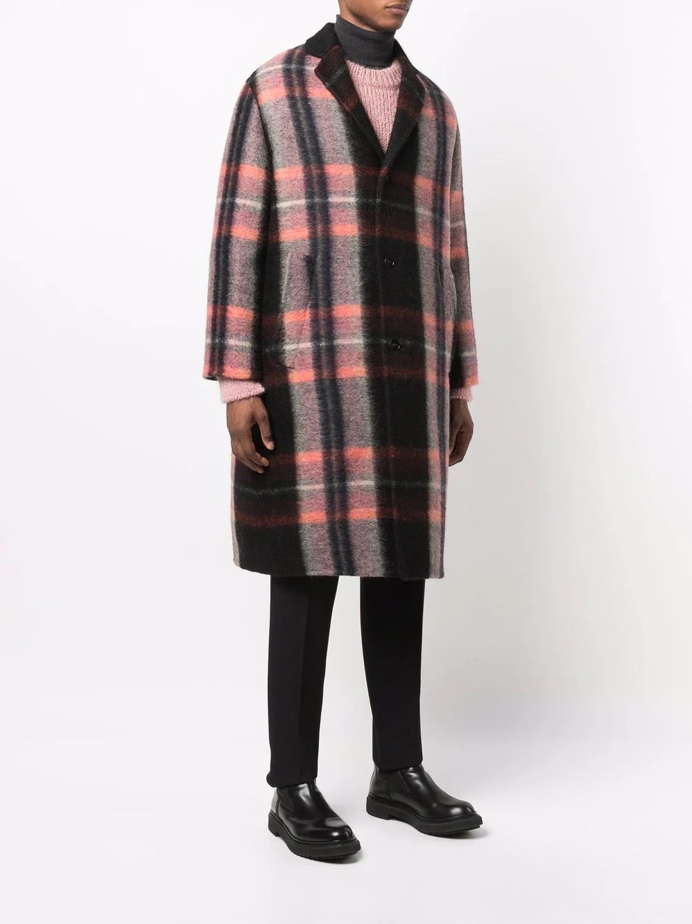 plaid-print felt wool coat - 3