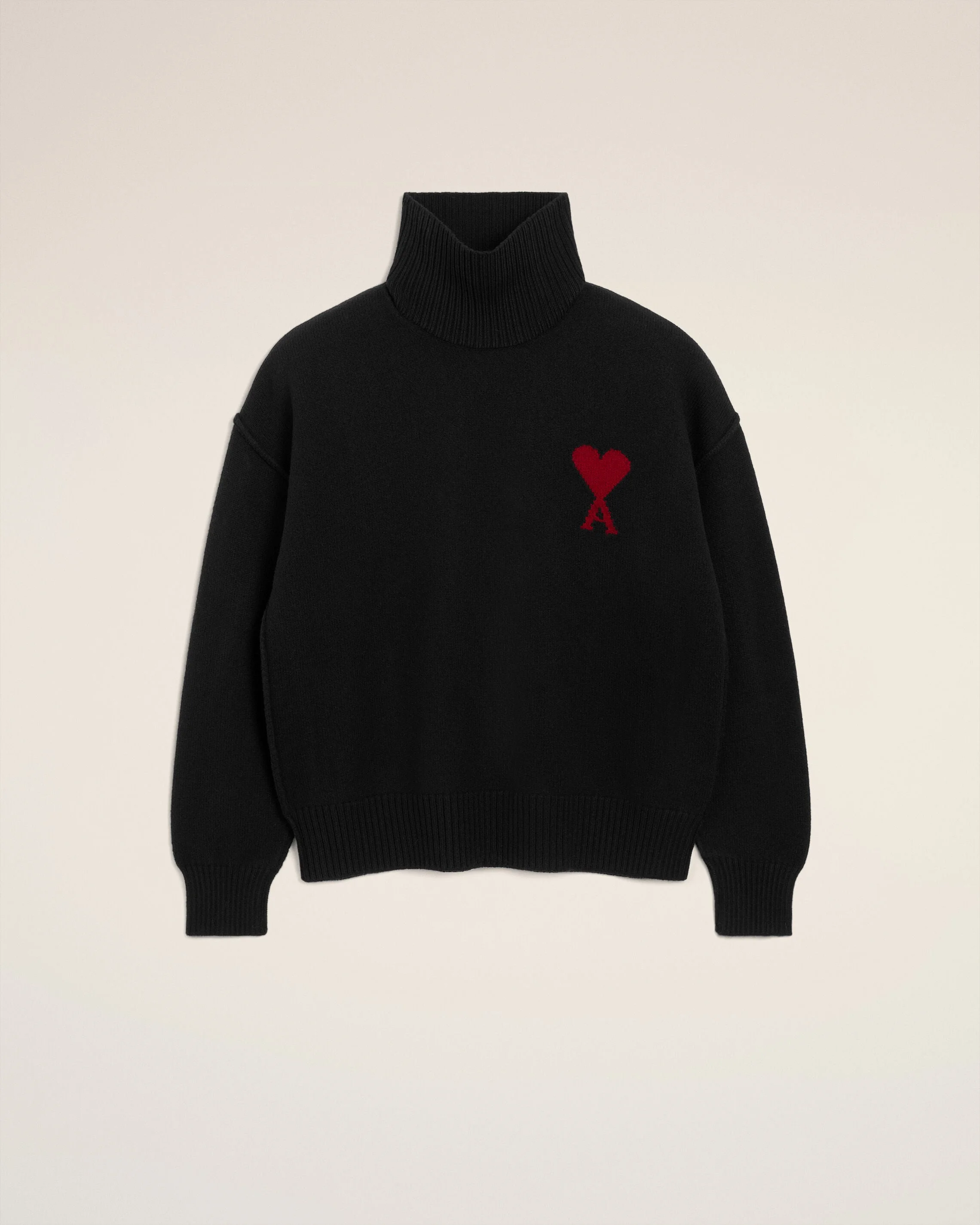 BLACK WOOL AMI DE COEUR FUNNEL NECK SWEATER - 1