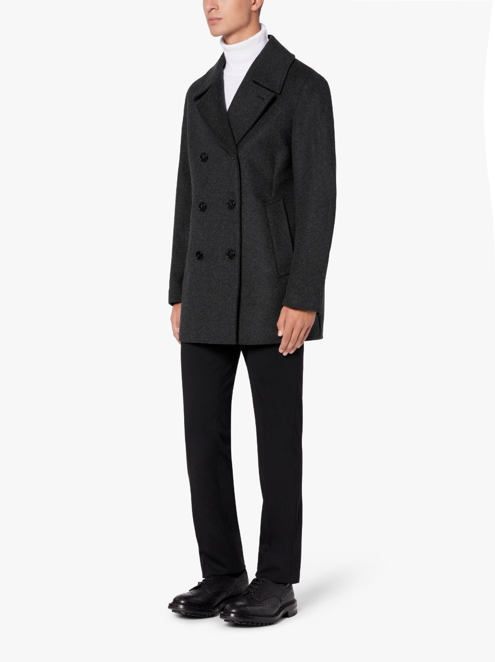 DALTON CHARCOAL WOOL & CASHMERE PEA COAT | GM-1075F - 4