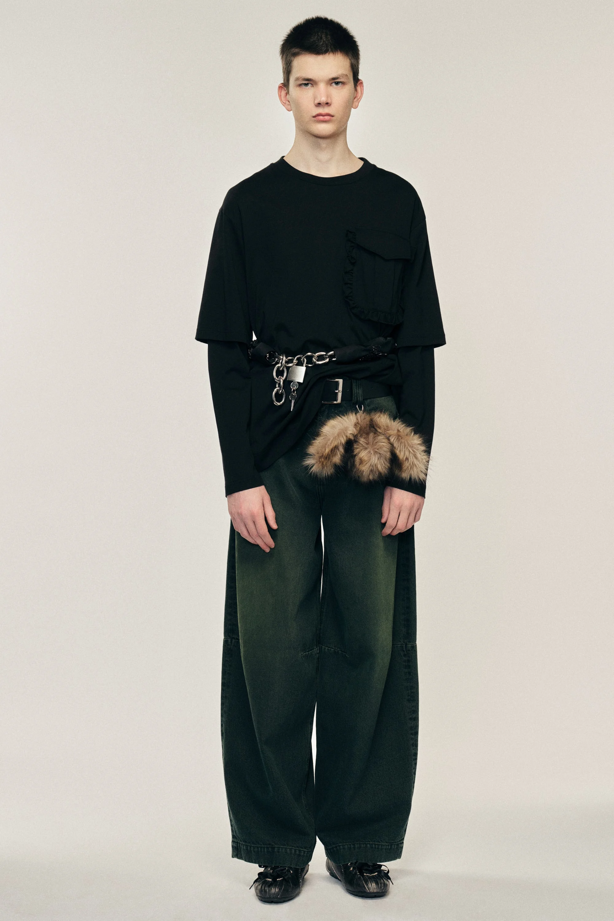 Layered Ruffle Pocket Long Sleeve T-Shirt - 1