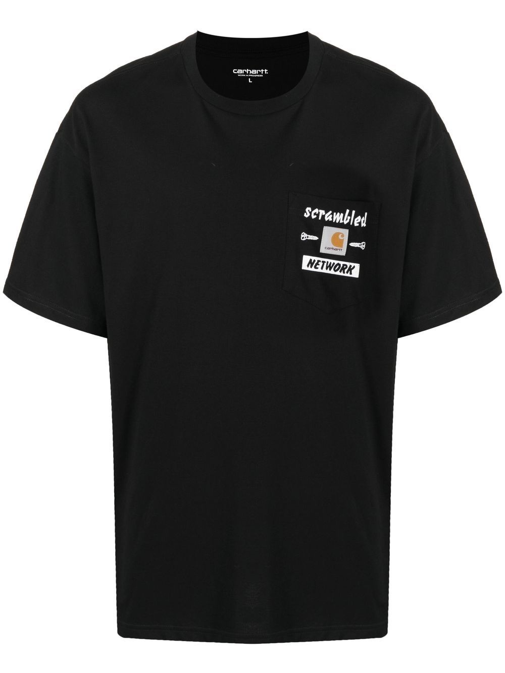 Scramble logo-patch slogan-print T-shirt - 1