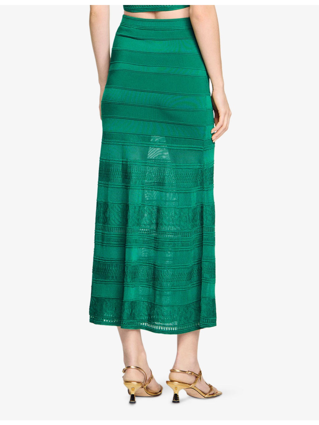 High-Rise Decorative-Stitch Knitted Midi Skirt - 4