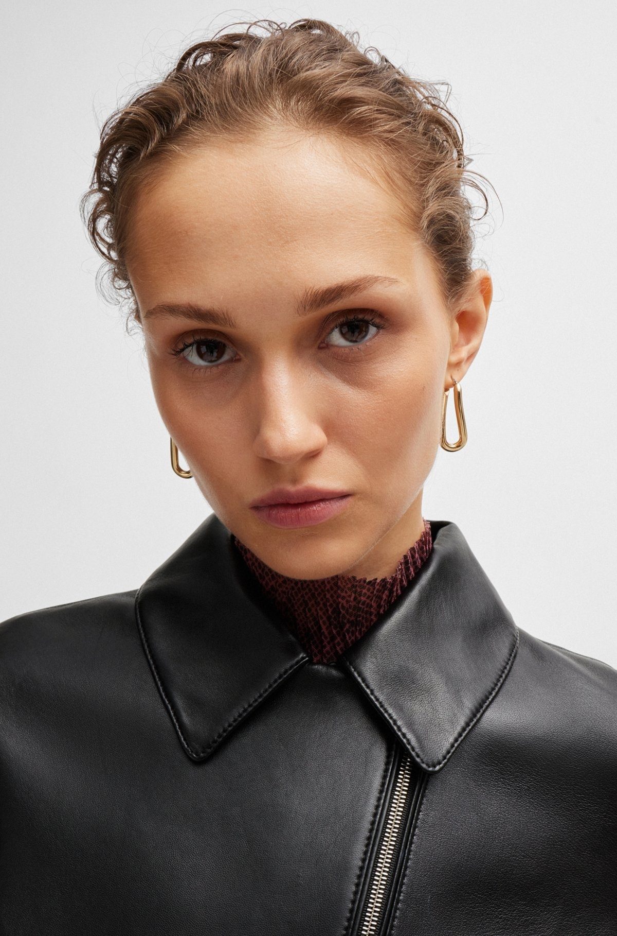 LEATHER JACKET WITH ASYMMETRIC TWO-WAY ZIP - 5