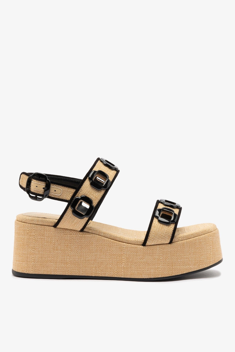 Milan Flatform In Beige Raffia and Black Trimming 1