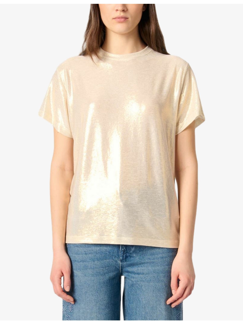 Short-Sleeved Metallic Stretch-Jersey T-Shirt - 3