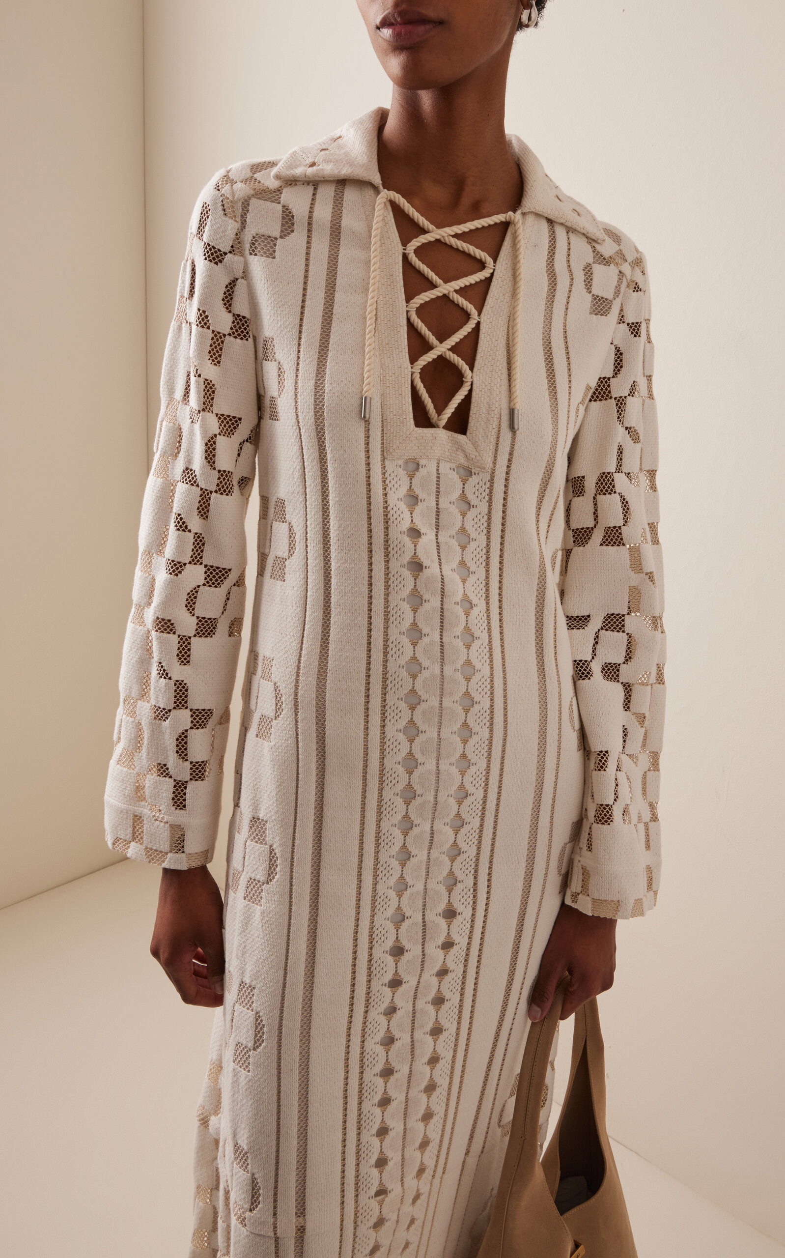 Wiliama Lace-Up Cotton-Blend Maxi Cover-Up Dress white - 2