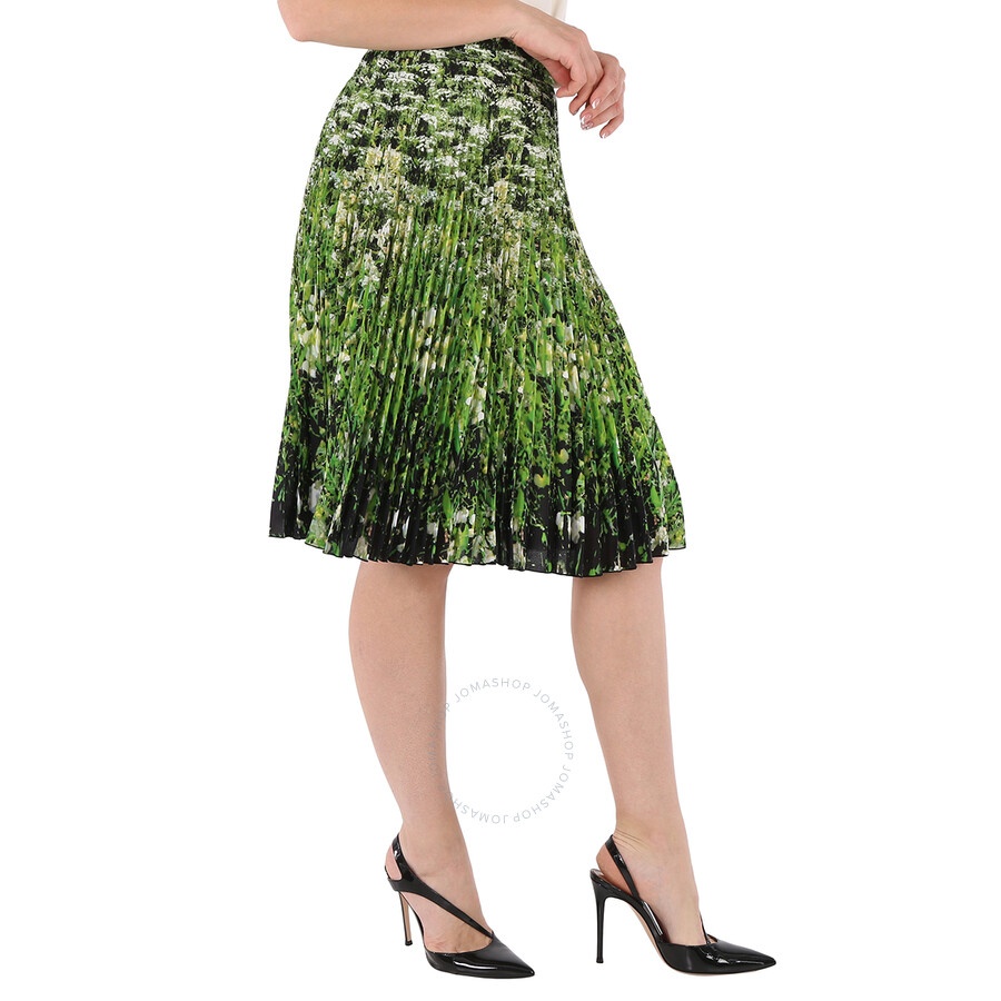 Burberry Ladies Rersby Crepe De Sins Meadow Print Pleated Skirt - 4