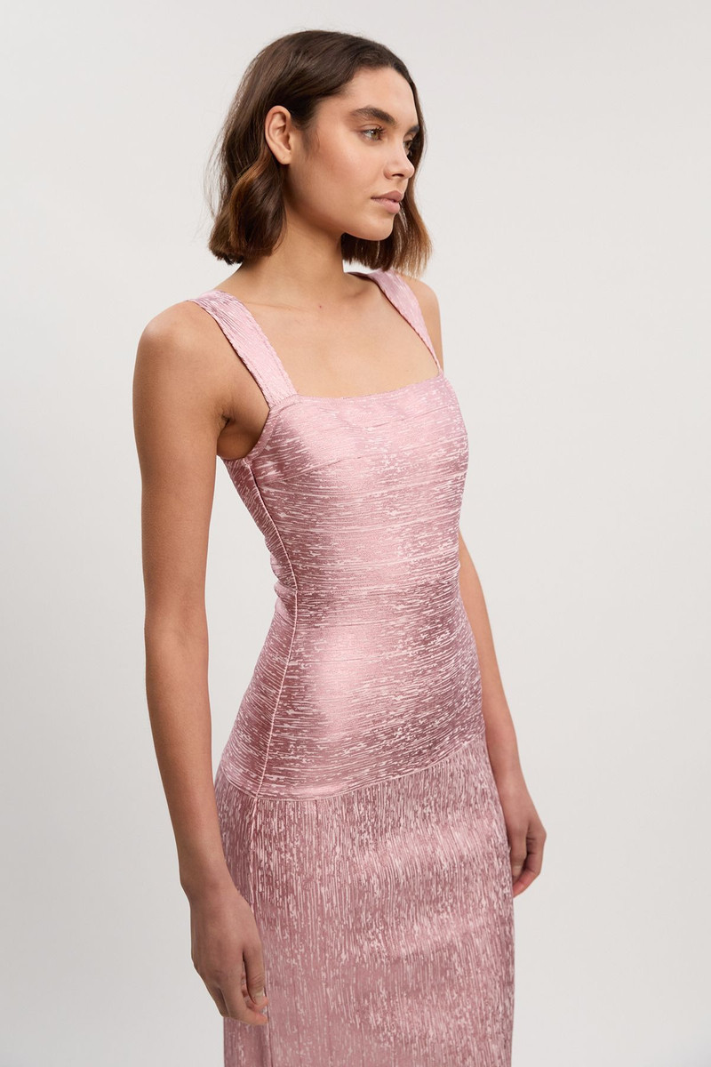 KAREN MILLEN Foil Metallic Figure Form Bandage Strappy Knit Maxi Dress outlook