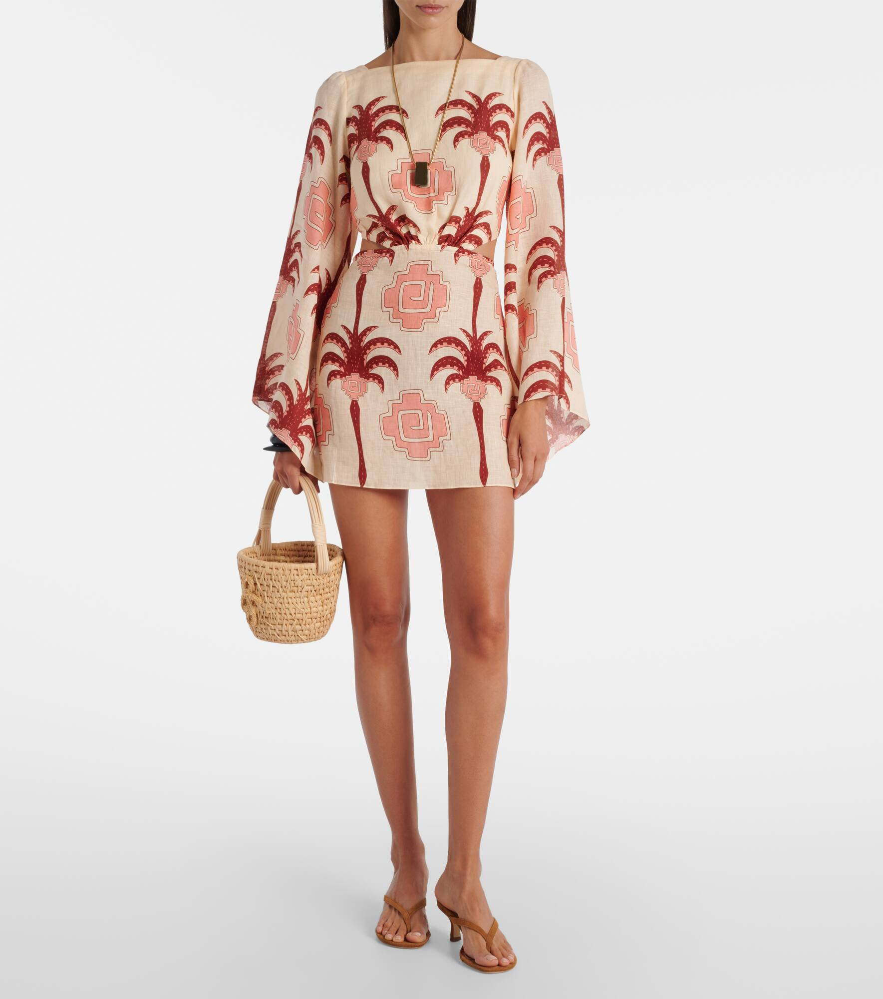 Cutout printed linen minidress - 2
