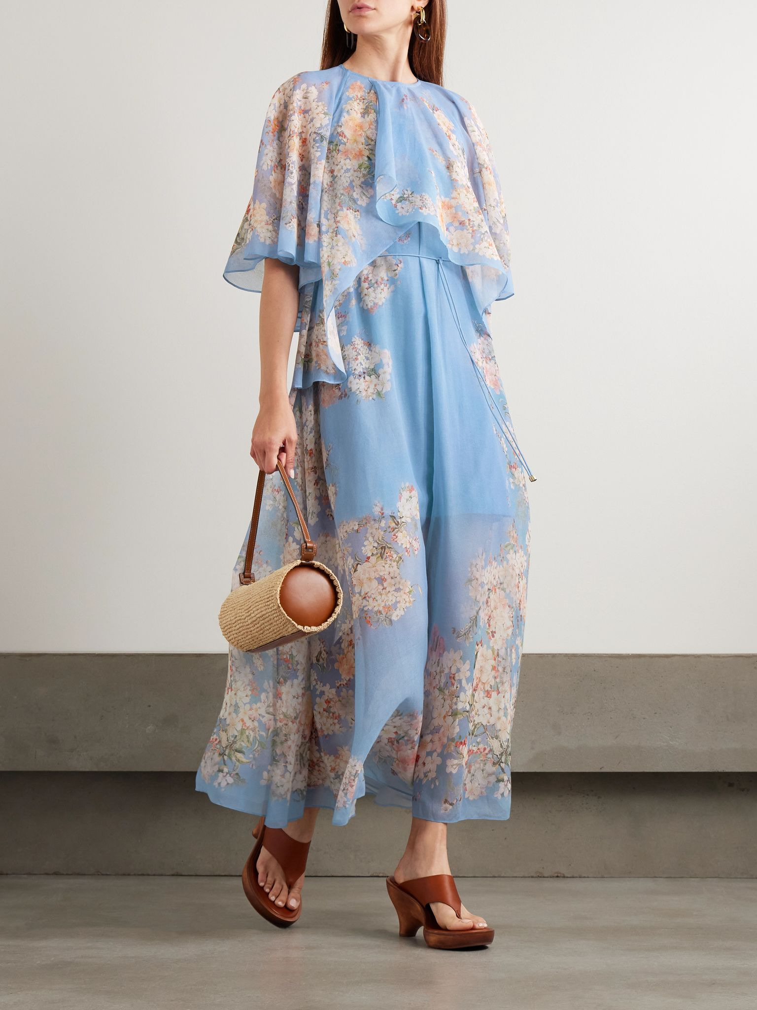 Cascadian tiered ruffled floral-print recycled-georgette maxi dress Blue - 2