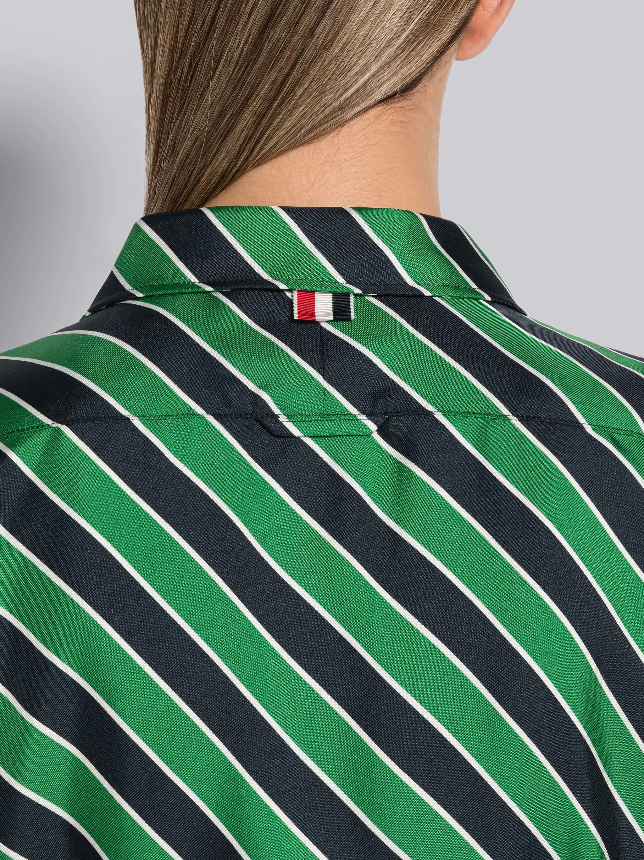 Awning Stripe Silk Short Sleeve Tucked Blouse - 6