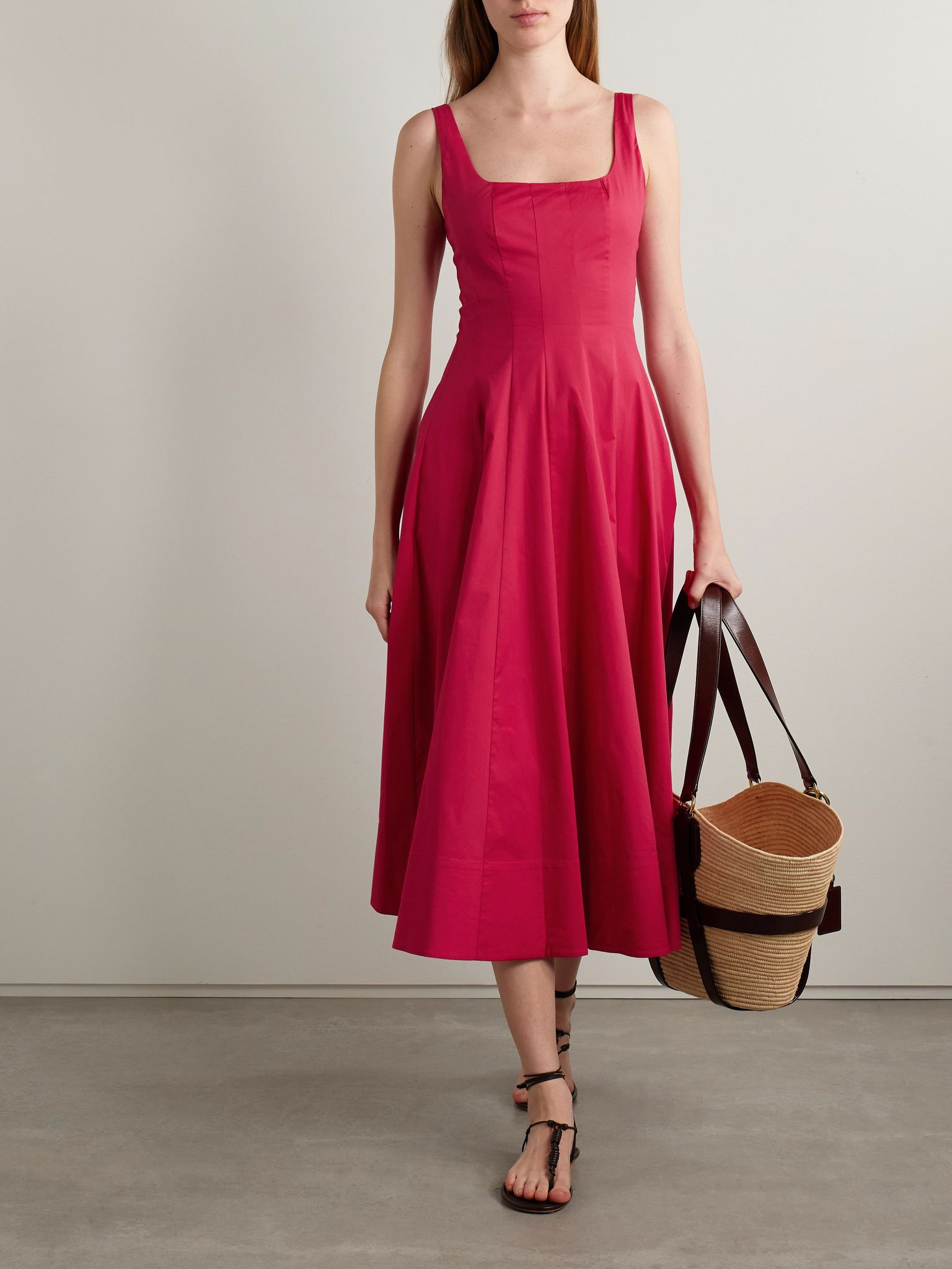 Wells pleated cotton-blend poplin midi dress Red - 2