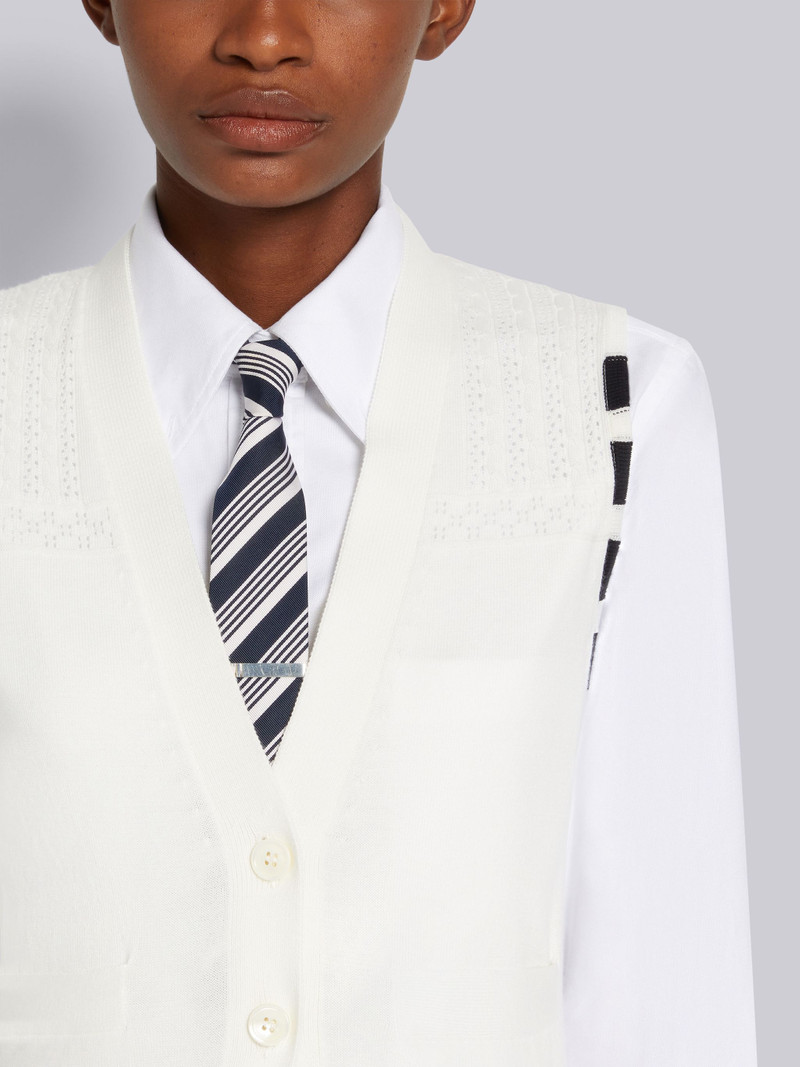 White Cotton Hector Medallion 4-Bar V-Neck Vest 5