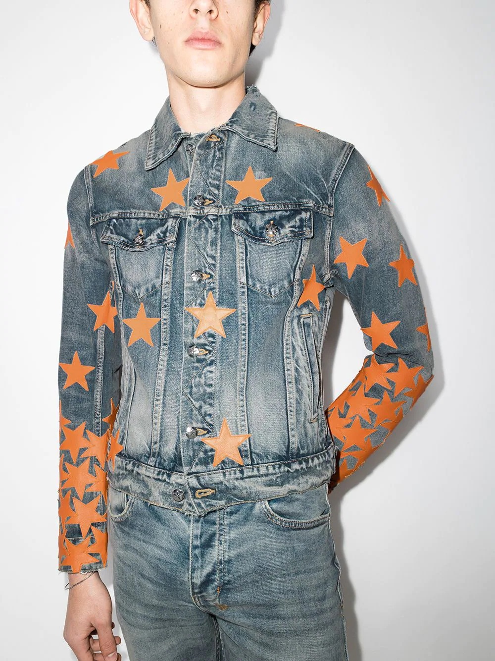 embroidered-stars slim denim jacket - 2