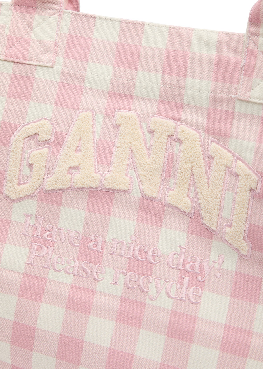 Ganni Vichy Xxl Checked Shopper Canvas Tote - 3