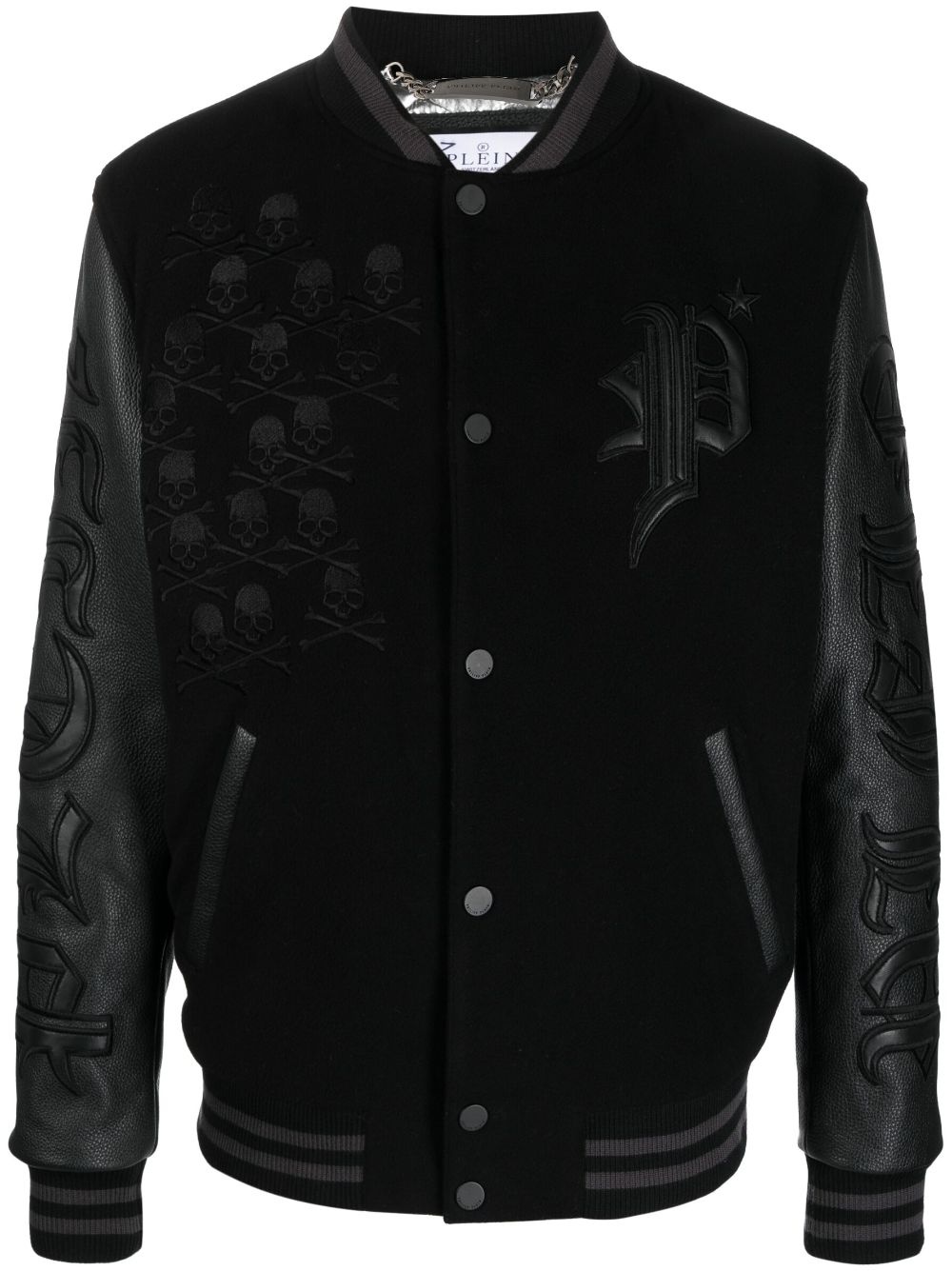 Gothic Plein logo-appliqué varsity jacket - 1