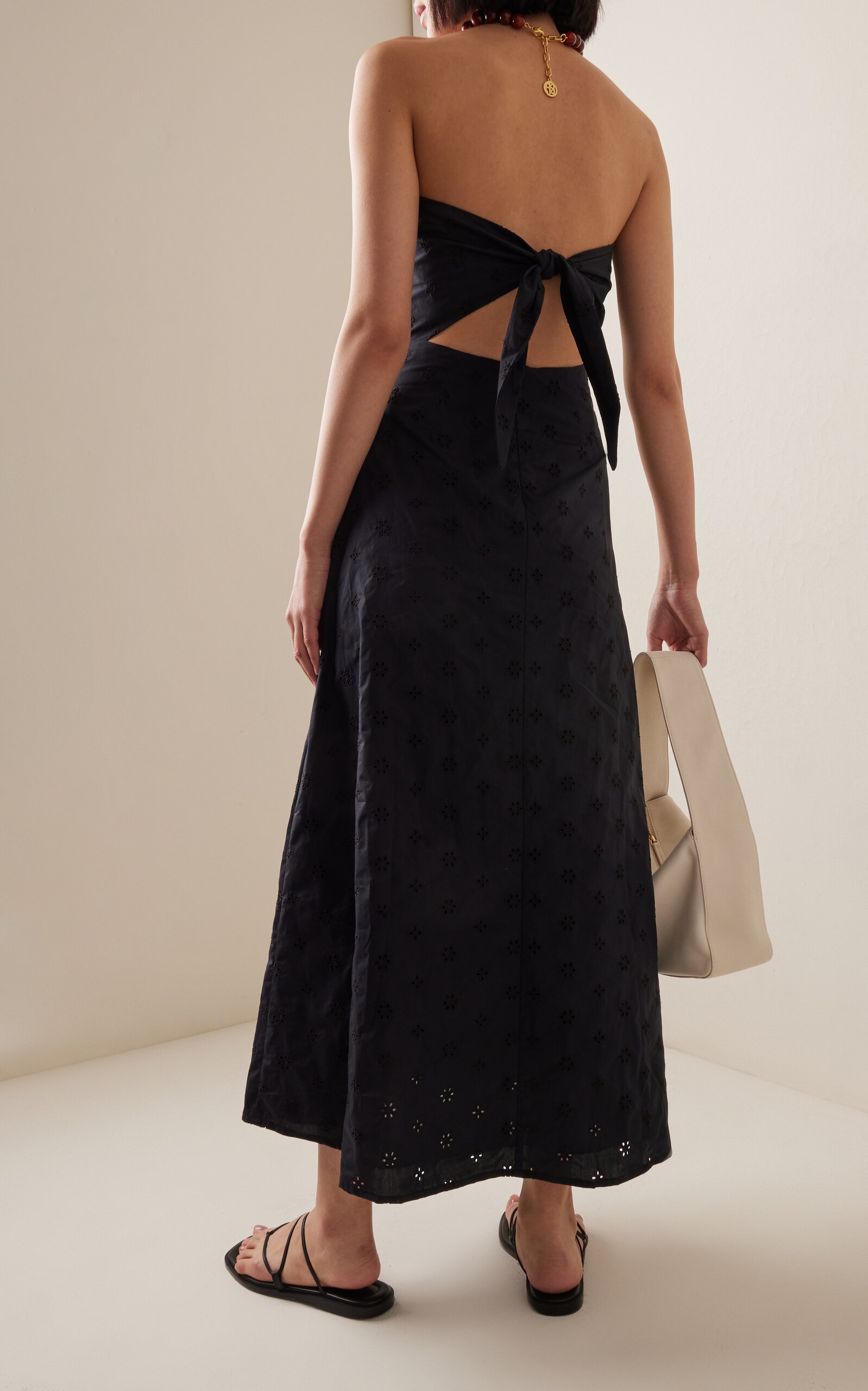 Strapless Organic Cotton Broderie Midi Dress black - 4