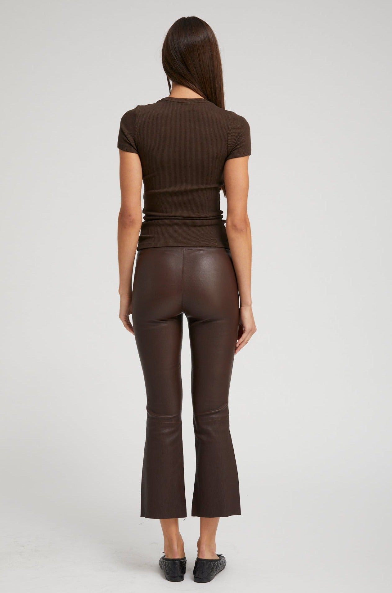 DARK CHOCOLATE LEATHER CROP FLARE - 5