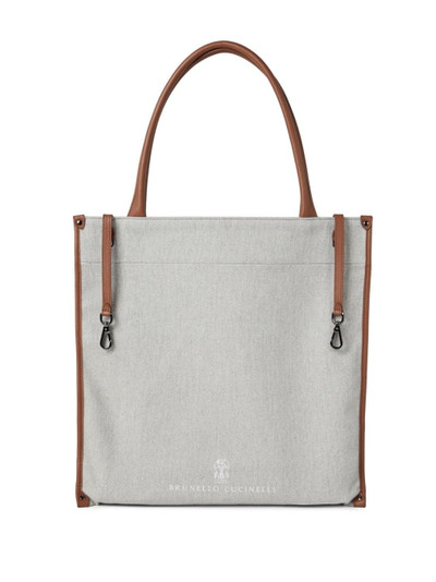 Brunello Cucinelli logo-embroidered tote bag outlook