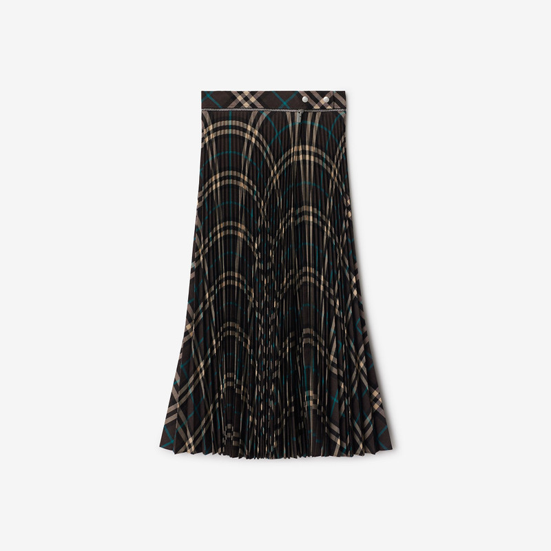Pleated Check Wool Blend Skirt - 1